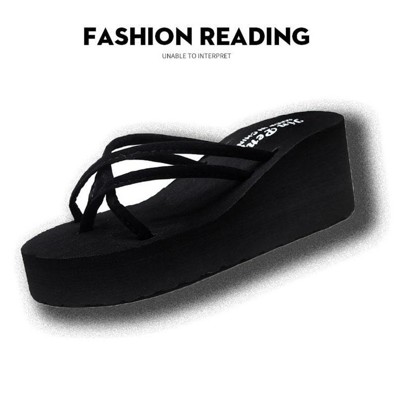 High Heeled Thick Sole Slippers Women's Flip-flops Summer Beach Anti Slip Fashion Outwear Sandals Simple and Casual Style