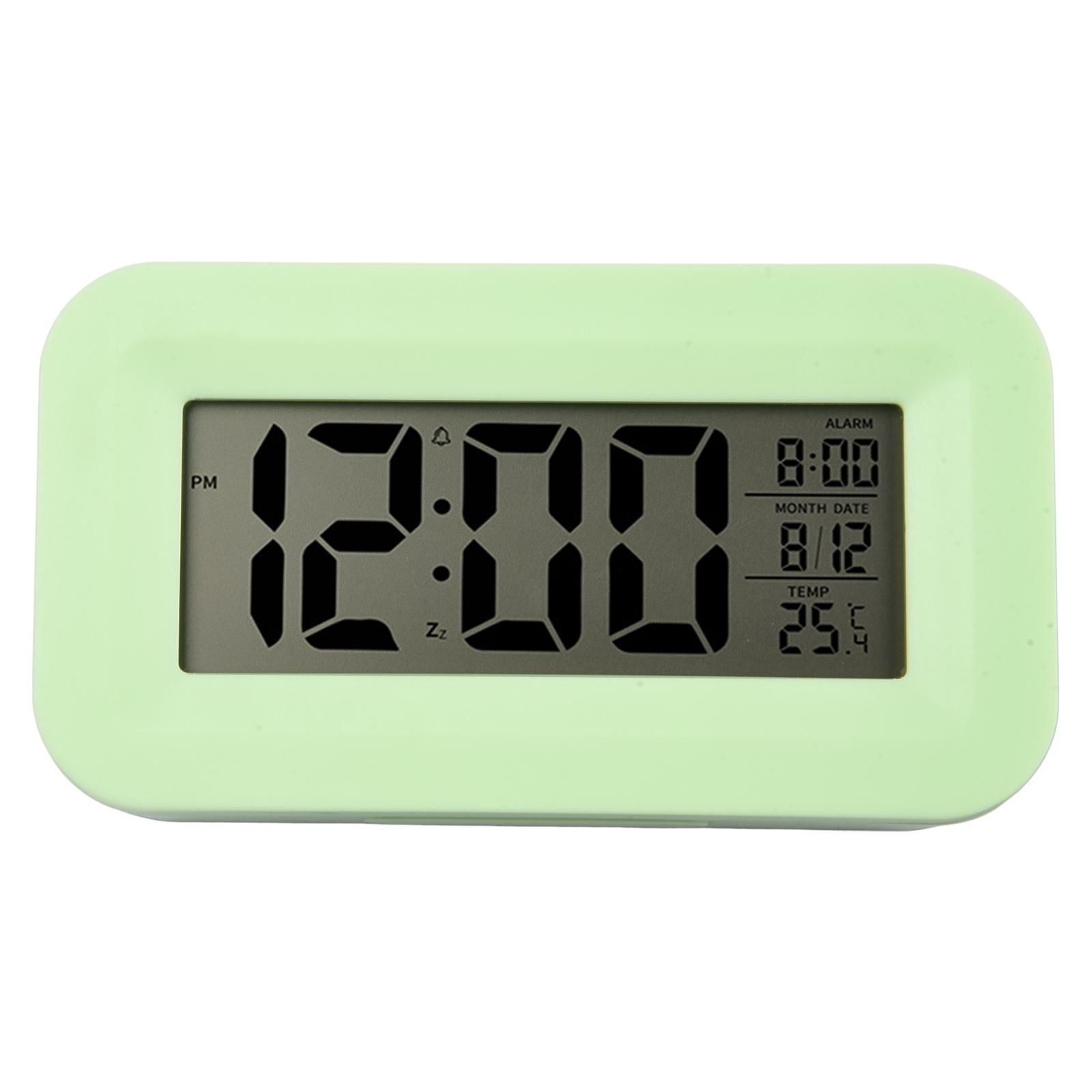 

Digital LCD Alarm Clock with Calendar and Thermometer for Desk and Office Decor Multiple Alarm Settings and Gradual Sound зелёный