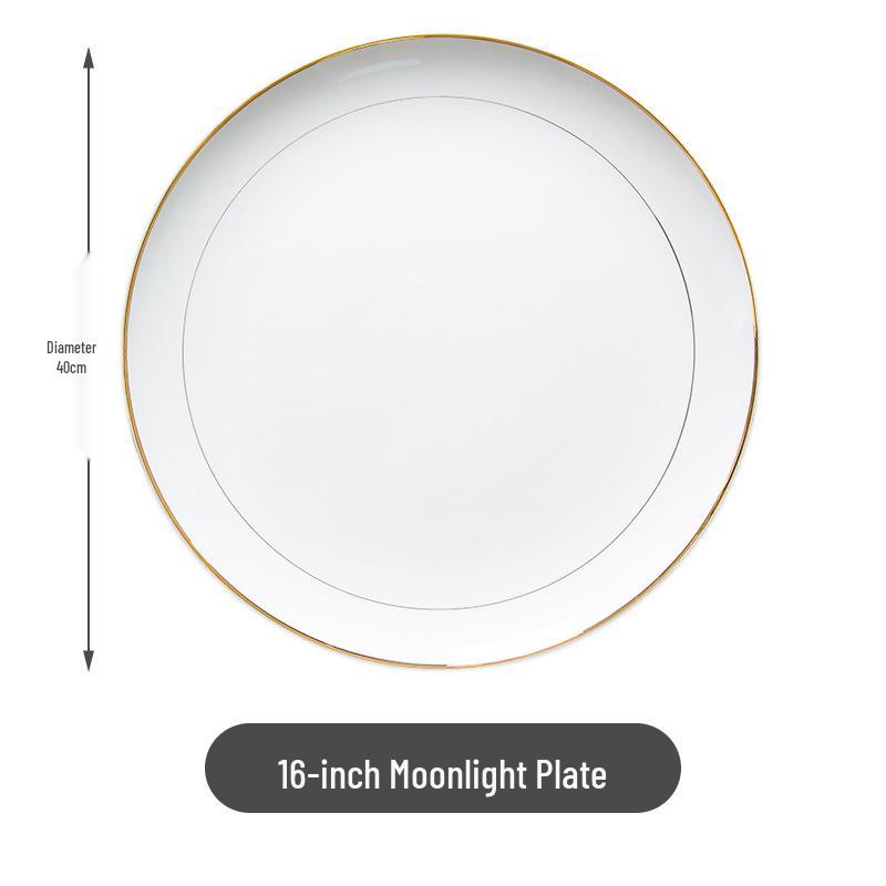 Gold Rim Bone China Moon Dish - Ceramic Western Steak & Cold Dish Plate, Ideal for Display or Gift.
