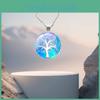 Exceptional Tree Pattern Pendant Necklace In Vintage Silver Color With Luxurious Glass Cabochon