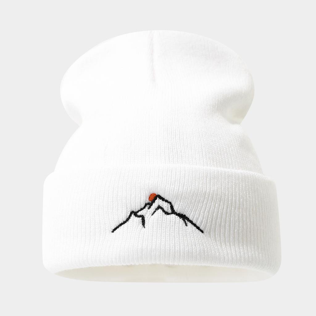 Hot Sale Sunset Mountains Embroidered Knitted Hat Winter New Men's and Women's Outdoor Leisure Sports Warm Stacking Hat