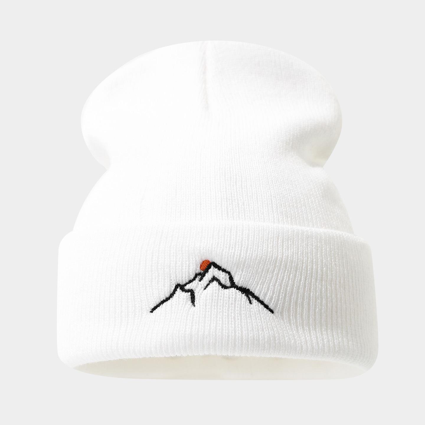 Cross-Border E-Commerce Best-Selling Sunset Mountain Embroidered Knit Hat - Autumn & Winter Outdoor Versatile Warm Trendy Beanie