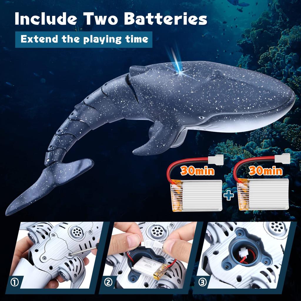 Upgraded Pool Toy Remote Control Whale Shark Outdoor Radio Control Boat Water Toy for Boys & Girls Ages 8-12, Ages 6+ (2 Pieces)