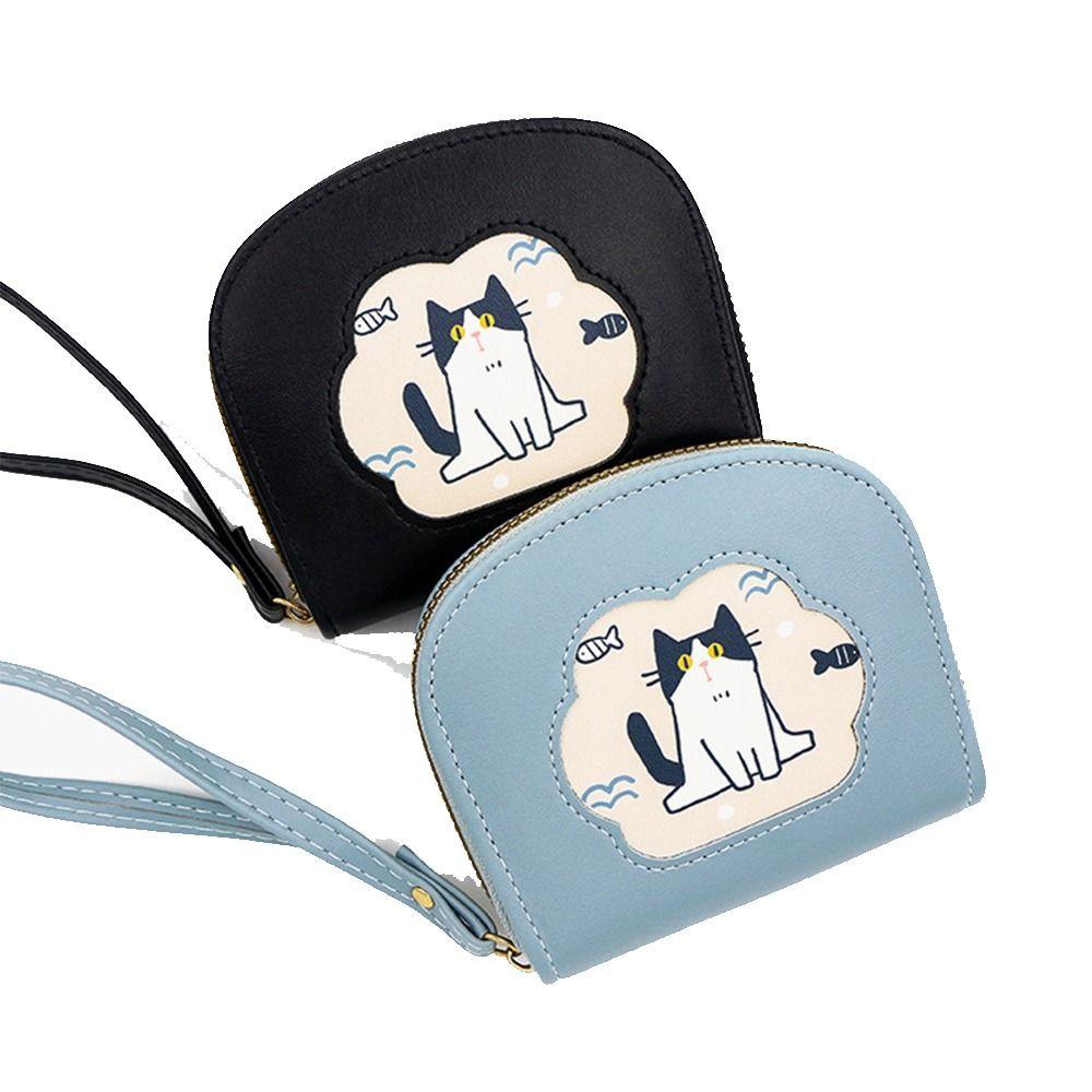 Cartoon Cute Cat Short Wallet Zipper Card Holder Fashion PU Leather Card Bag  Outdoor