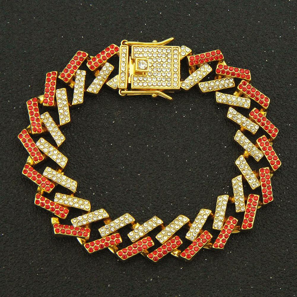 15MM Paved Rhinestones Prong Cuban Link Chain Bracelet for Men Women Bling Iced Out Cuban Bracelet Hip Hop Rapper Jewelry Gift