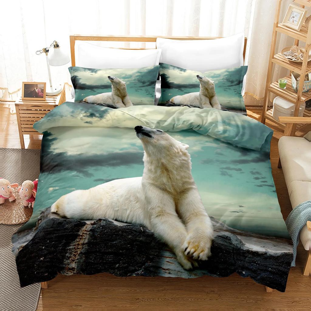 Animal Bed Linen Cute Bear Pattern King Queen Size Cute Comforter Set With Pillowcases High Quality Home Textiles