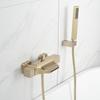 Brass Waterfall Bathtub Faucet Set with Black Exposed Edge and Hot/Cold Shower Head