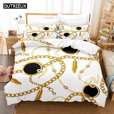 3D Printed Gold Decorative Pattern Bedding Set Down Quilt Cover With Pillowcase Double SIngle King