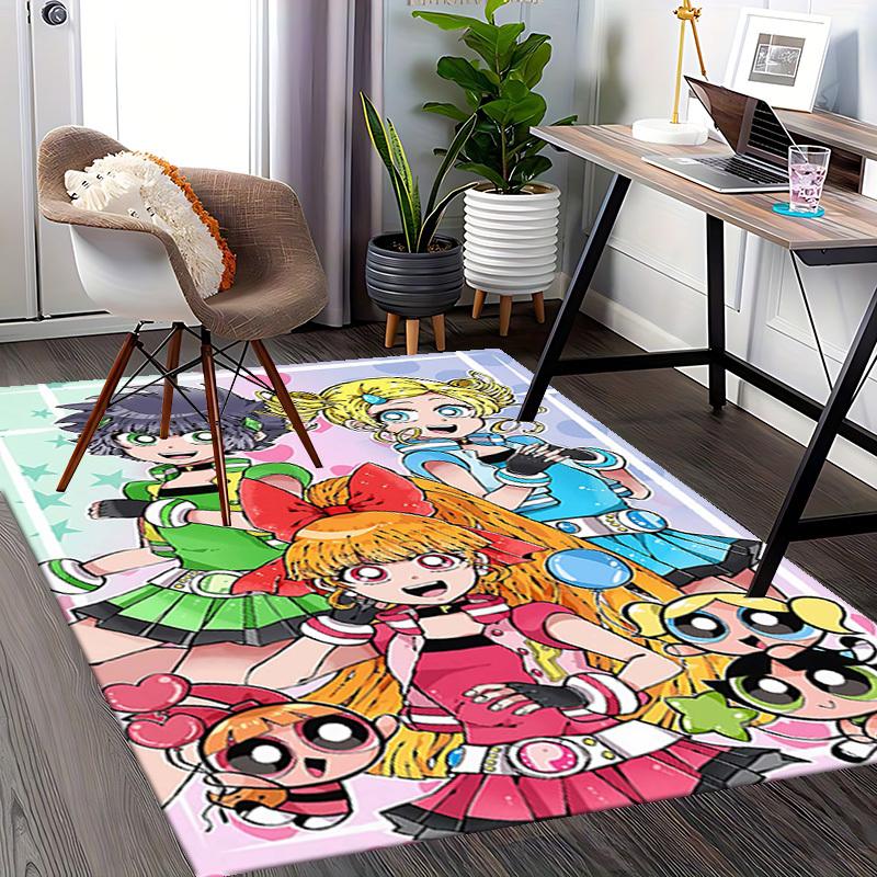 1pc Powerpuff Girls Anime Cartoon Design Office Chair Mat Non-Slip Carpet for Home Decor, Living Room, Bedroom, Game Room - Perfect Gift for Any Occas