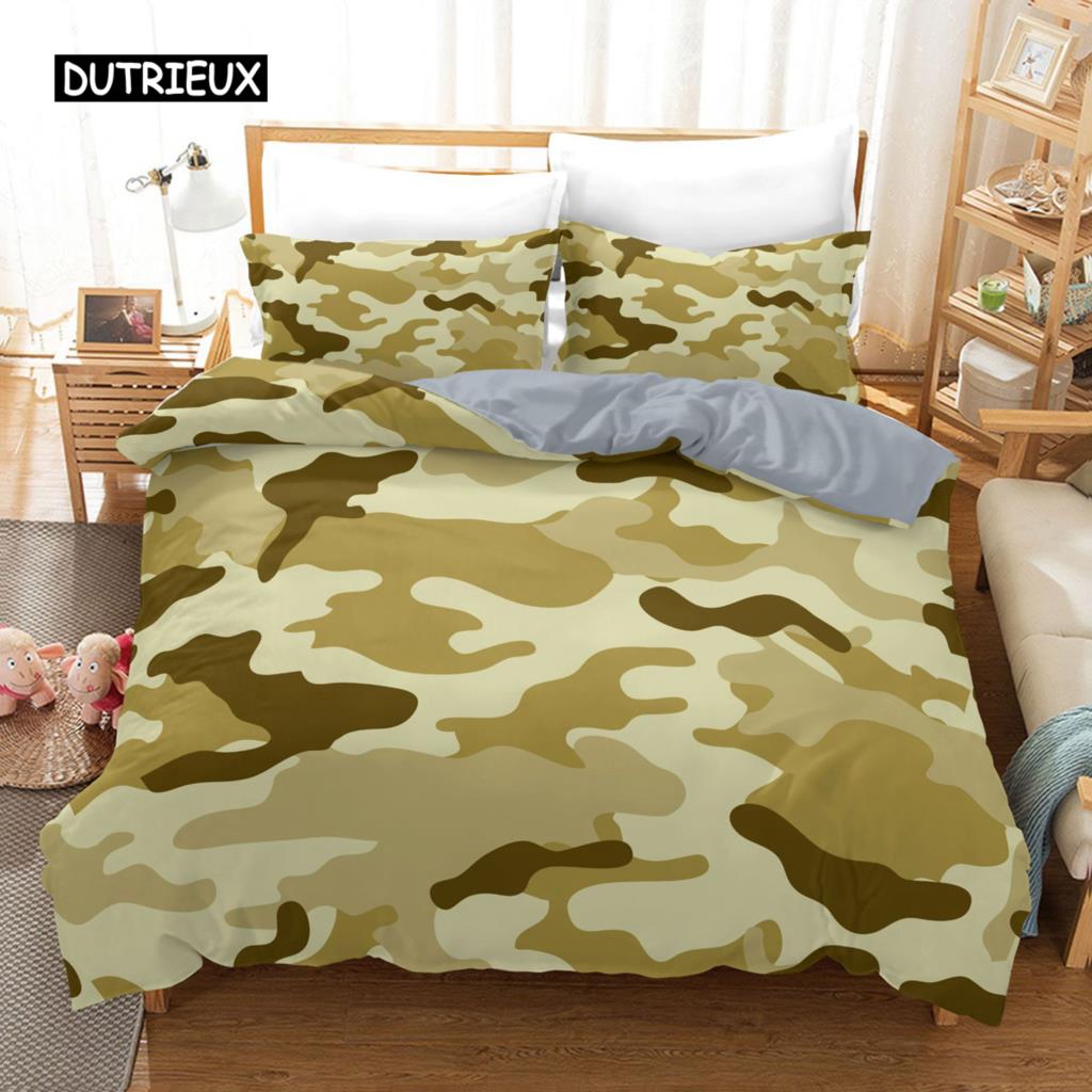 Camo Duvet Cover Set Camouflage Concept Concealment Bedding Set King Size Grey Black Twin Comforter Cover for Kids Teens Adults