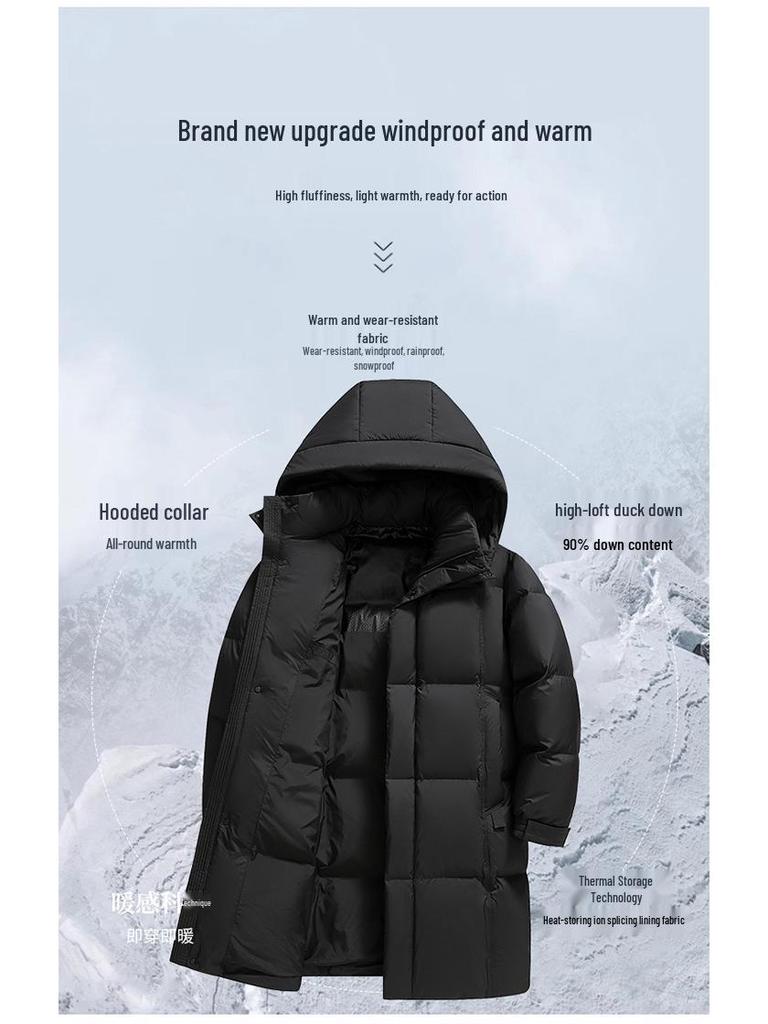 Men's Thickened Long Down Jacket - Winter Casual Over-the-Knee 90% White Duck Down Coat
