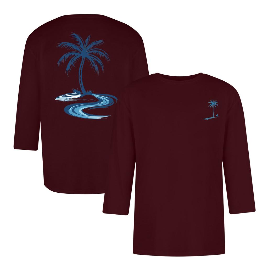 Men's casual and fashionable printed collar three-quarter sleeve top T-shirt