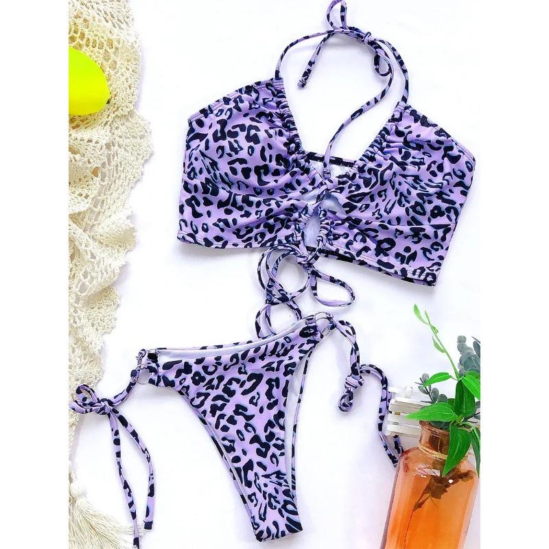 

Сексуальный бикини с высоким вырезом и леопардовым принтом, женский купальник-стринги, женский купальник, комплект из двух частей, купальный костюм со шнуровкой, купальный костюм для плавания XL