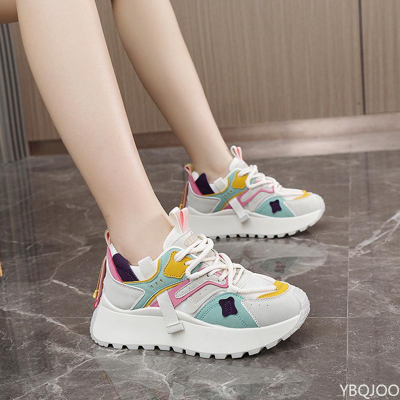 New Thick Soled Sports Trend Women's Sports Shoes Niche Casual Comfortable Height Increasing Lace Up Women's Running Shoes