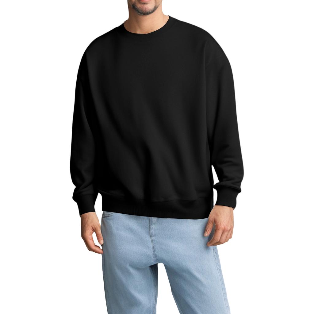 Unisex Solid Color Round Neck Pullover Ribbed Long-sleeved Sweatshirt
