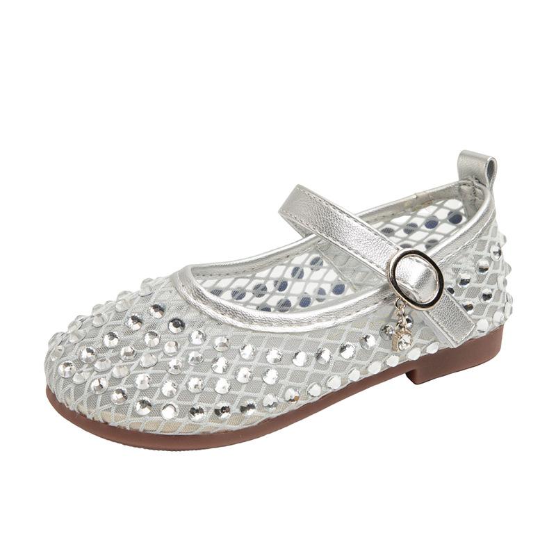 

Girls Hollow Pearl Sandals Soft Sole Princess Shoes Spring Summer Comfort Flats Size 30 срібний