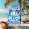 1PC Custom Name Dolphins Heart Shape Beach Towel Highly Absorbent And Sand-Resistant Towel for Swimming, Pool, Yoga, And Travel Lightweight