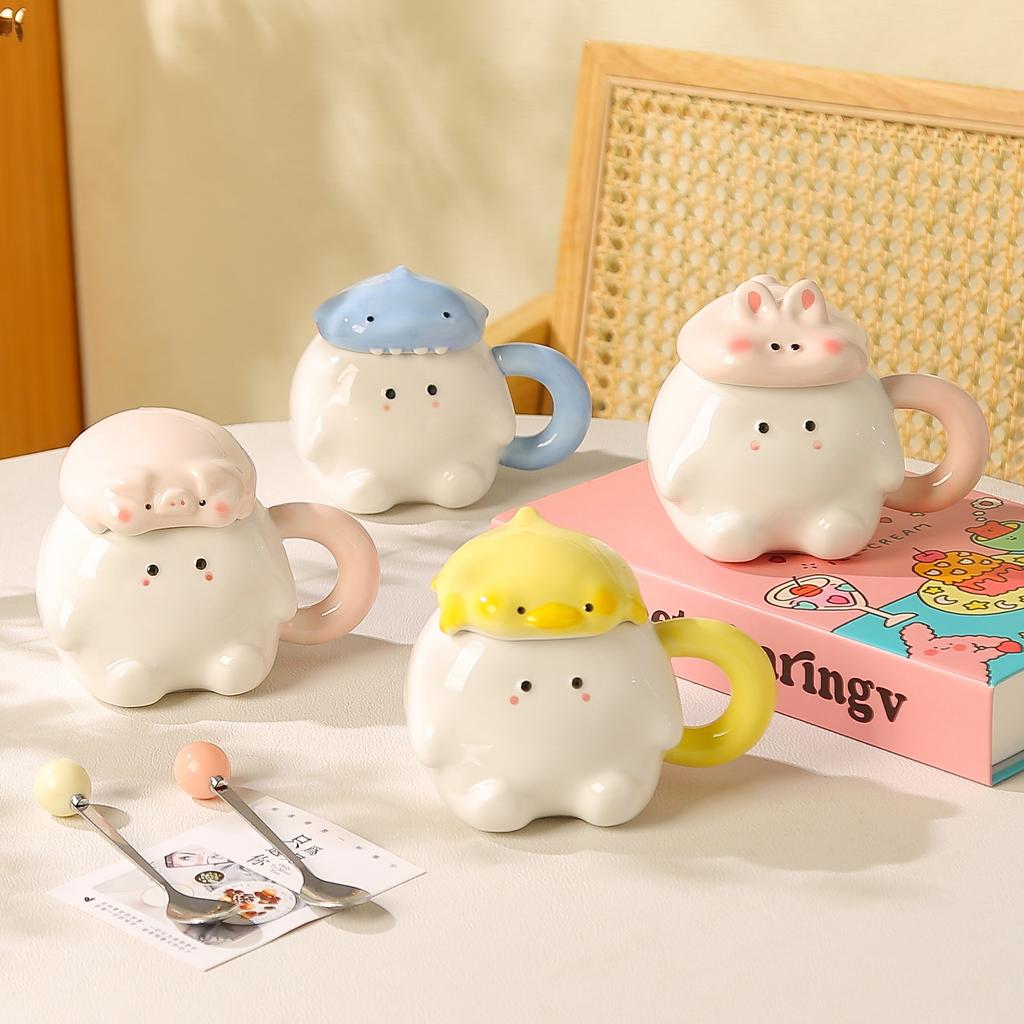 Cute cute ceramic mug birthday gift girl student souvenir couple pair cup ceramic cup with lid
