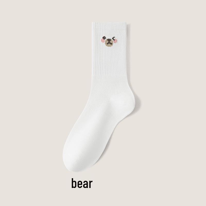 Breathable Cotton Mid-Calf Sports Socks: Spring-Summer Thin, Autumn-Winter Odor-Absorbing, Sweat-Wicking, Embroidered Long White Socks