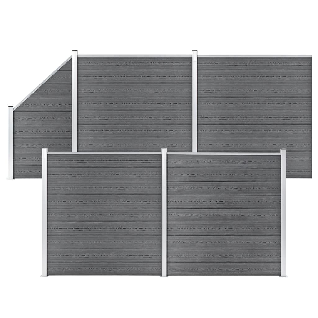 WPC Fence Set 4 Square Panels + 1 Diagonal Panel 792 X 186 Cm Grey