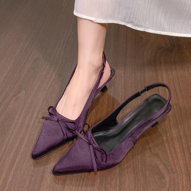 French bag head empty single shoes 2025 spring and summer new elegant satin bow sandals simple fashion high heels