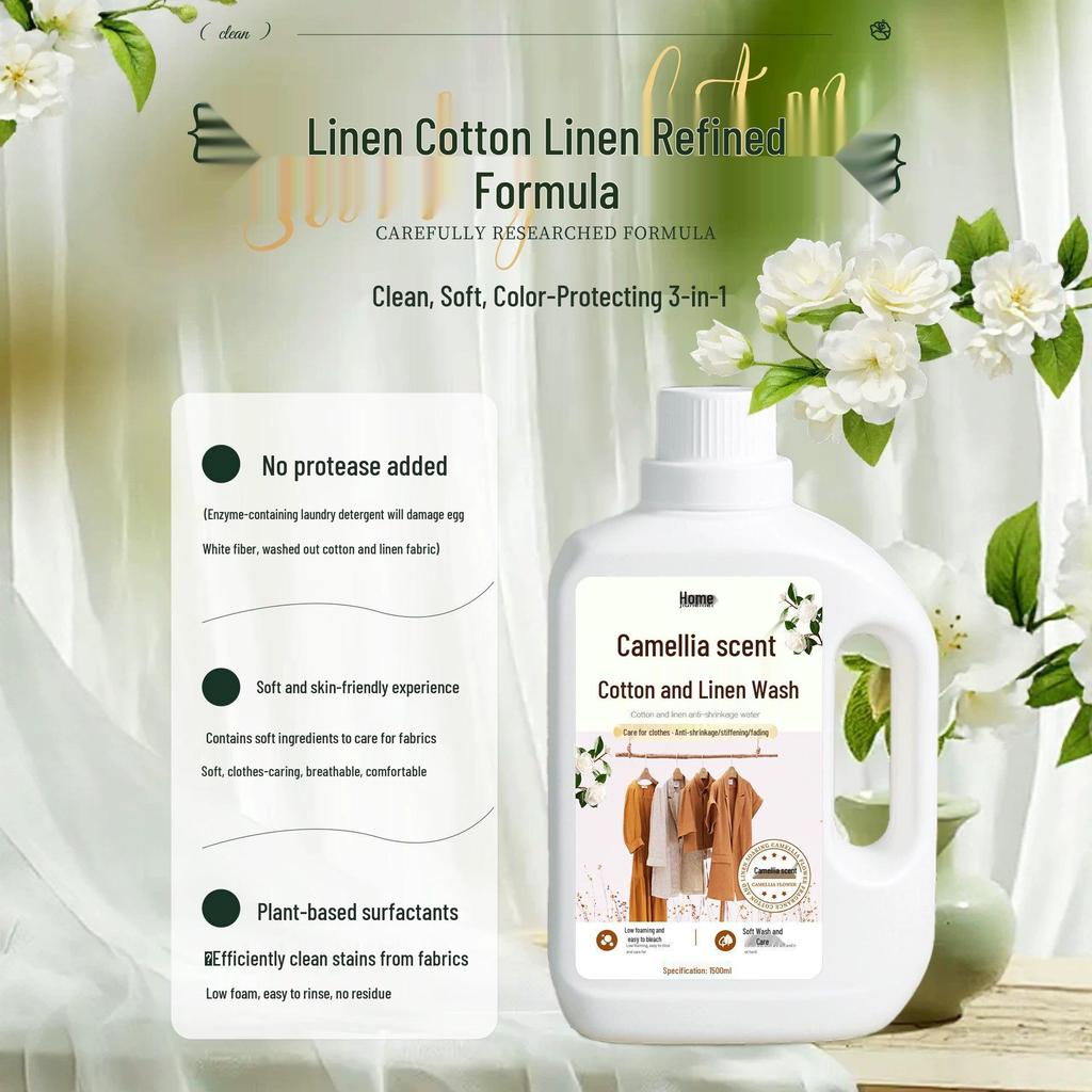 Long-Lasting Fragrance Cotton & Linen Detergent - Anti-Shrink, Wrinkle-Resistant, Neutral Formula for Ramie & Linen Fabrics