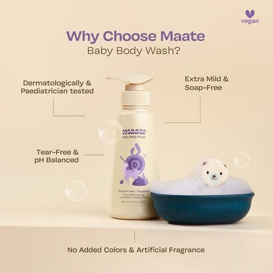 Maate Baby Body Wash (250 Ml) | With Ayurvedic Herbs Beetroot, Manjistha & Neem Extracts | Body Wash for Dry & Sensitive Skin | Soap Free | Body Wash
