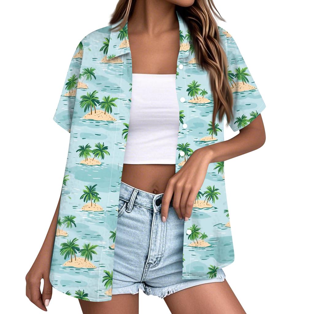 Women's Fashion Casual Short Sleeve Button Lapel Shirt Tops