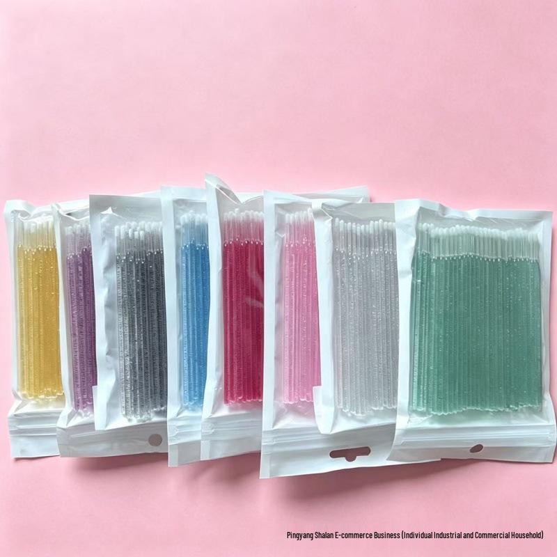 Eyelash Extension Cleaning Flocked Cotton Swabs - Crystal Stick, Small Head Makeup Remover