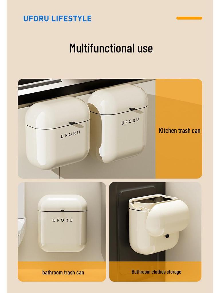 Wall-Mounted Sanitary Trash Can with Lid for Kitchen or Bathroom
