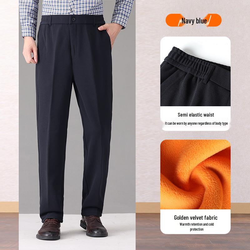 

Мужские зимние теплые флисовые брюки для среднего и пожилого возраста темно-синий