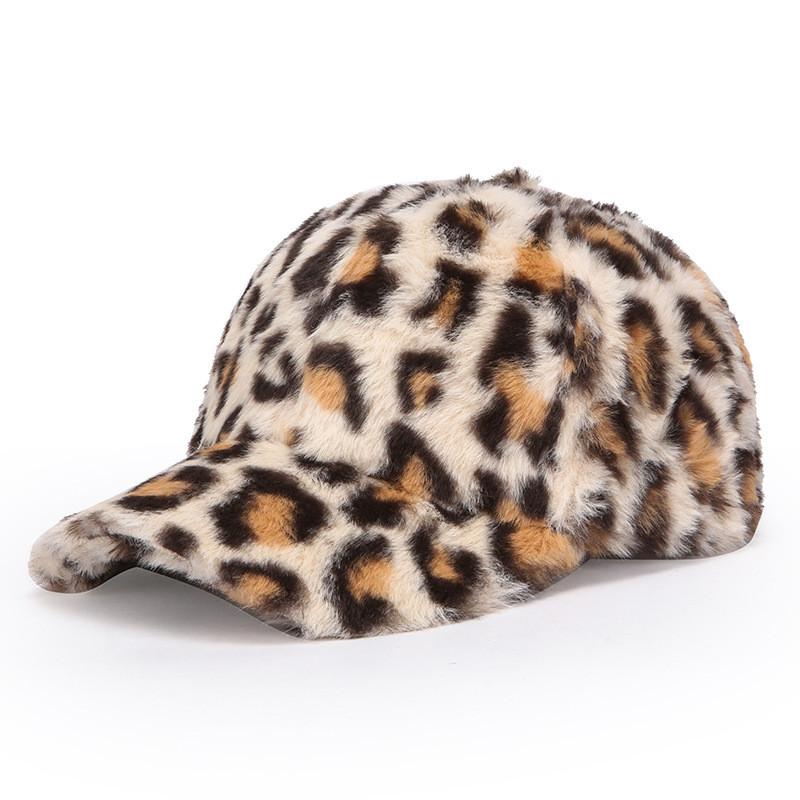 Leopard Print Plush Baseball Cap Winter Warm Hat For Women