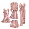 Ice Silk V-Neck Camisole & Pajama Set for Women - 5-Piece Spring & Autumn Collection