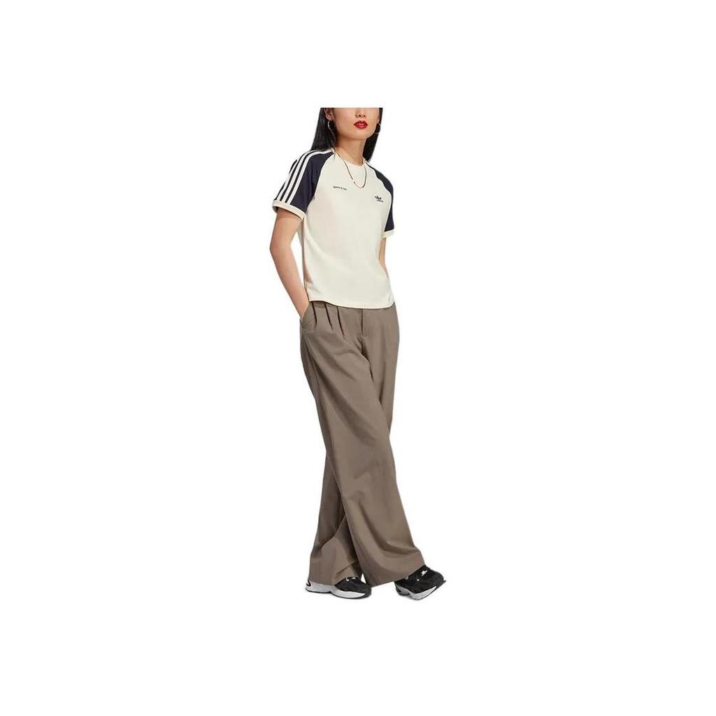 adidas Originals Sporty & Rich Women's Cream Navy 3-Stripes Short Sleeve T-Shirt IN5251