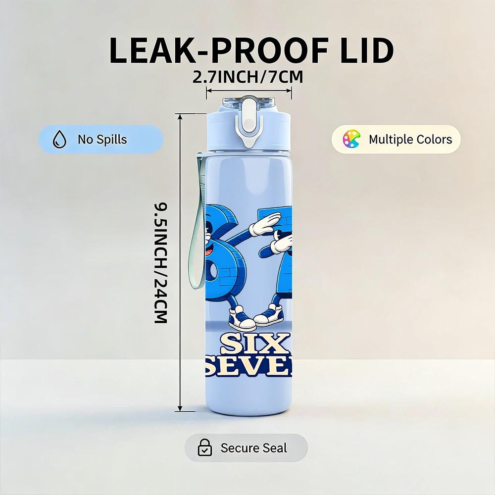 1PC Big Blue Number 67 Graffiti Print 750ml Color Plastic Sports Water Bottle Leakproof Flip Straw Lid Suitable for Sports Office Home Use