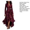 Women's Satin V Long Sleeve Split A-Line Wrap Dress Dress Tie Waist Neck Ruffle