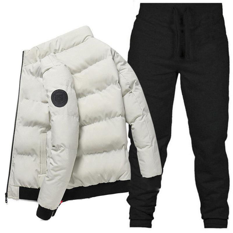 2024 Men's Trendy Stand-Up Collar Jacket & Long Pants Set - Winter Warmth & Style