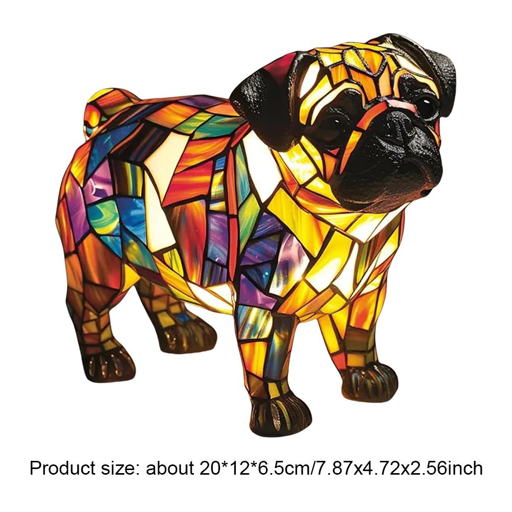 Colored Resin Animal LED Light Dog Series Art Night Light 3D Stained Resin French Handmade Table Lamp Pet Bedroom Ornaments