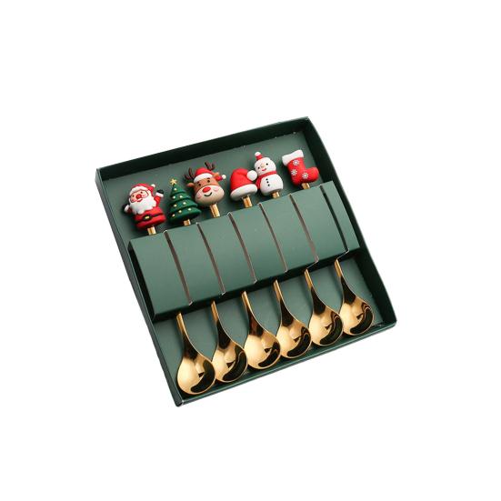 6 Teile/satz Weihnachten Gabel Box Grade Löffel Kit mit Geschenk Lebensmittel Edelstahl Weihnachten Charme Topper
