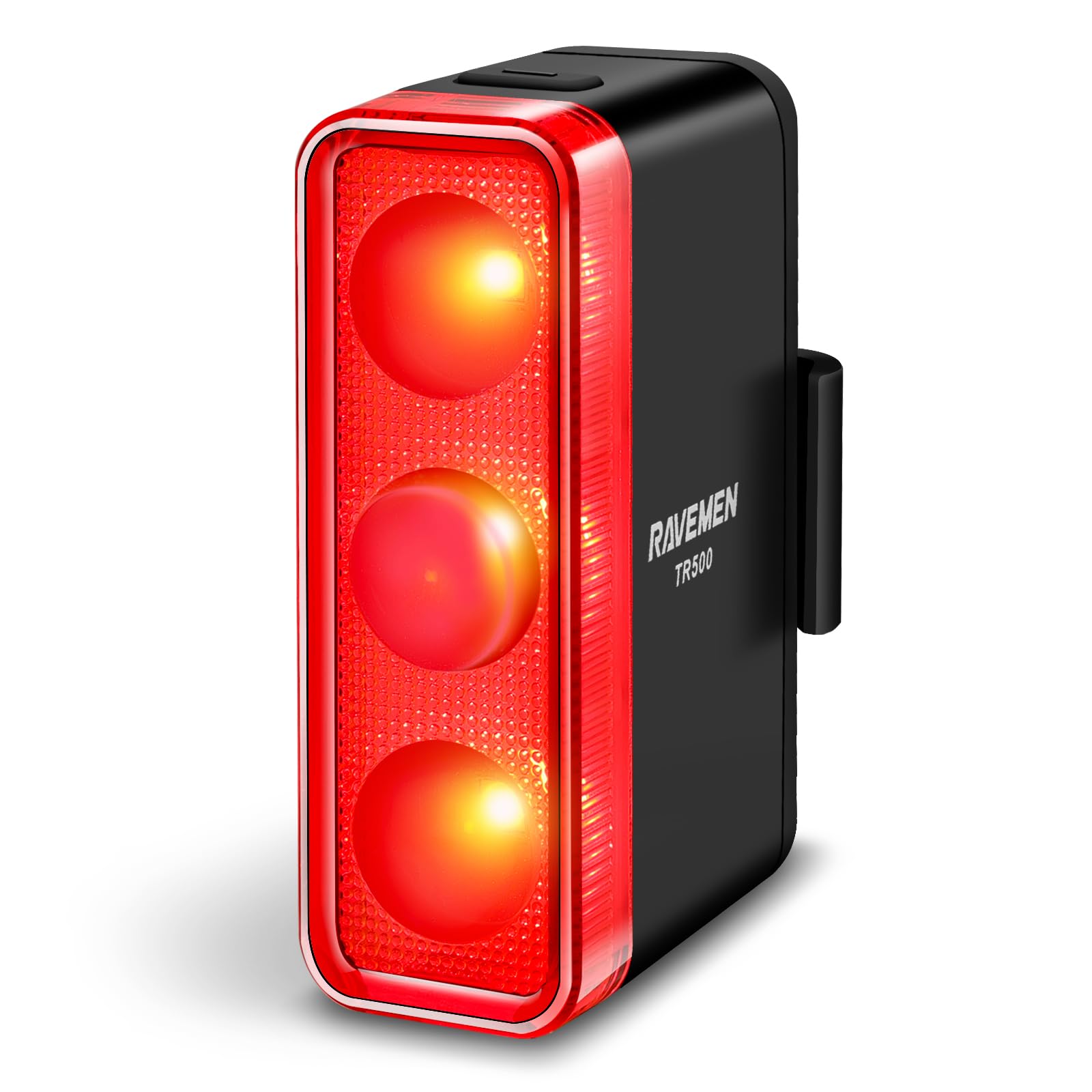 

RAVEMEN TR500 Taillight - Brightest Rear Light, 500 Lumens, Brake Sensor & Automatic On/Off, 6 Dimming Modes, 3 High-Brightness LEDs, 21 Hours Continu