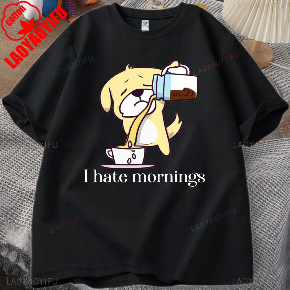 ZX Tee Vintage I Hate Mornings Premium T-Shirt Retro Cartoon T-Shirt Vintage 90s Tee Comfortable Personality for Outdoor Enthusiasts