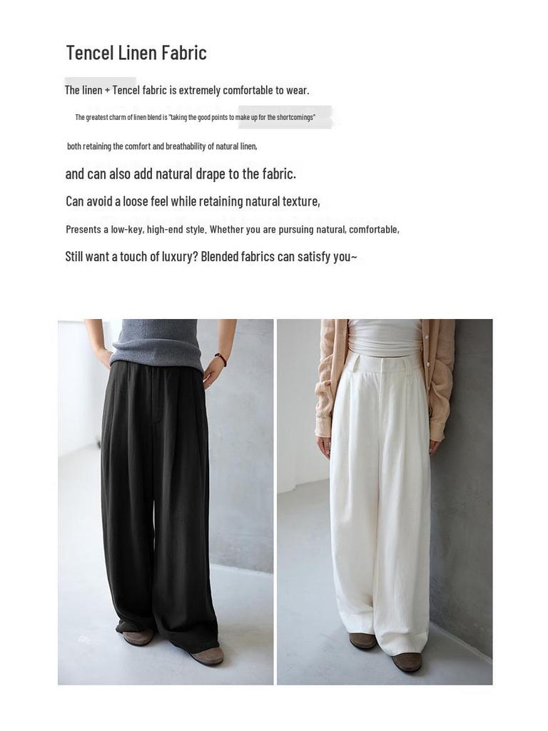 Women's Autumn Wide-Leg Commuting Pants - Tencel Linen, Pleated, Slimming, Versatile, High-End Drape