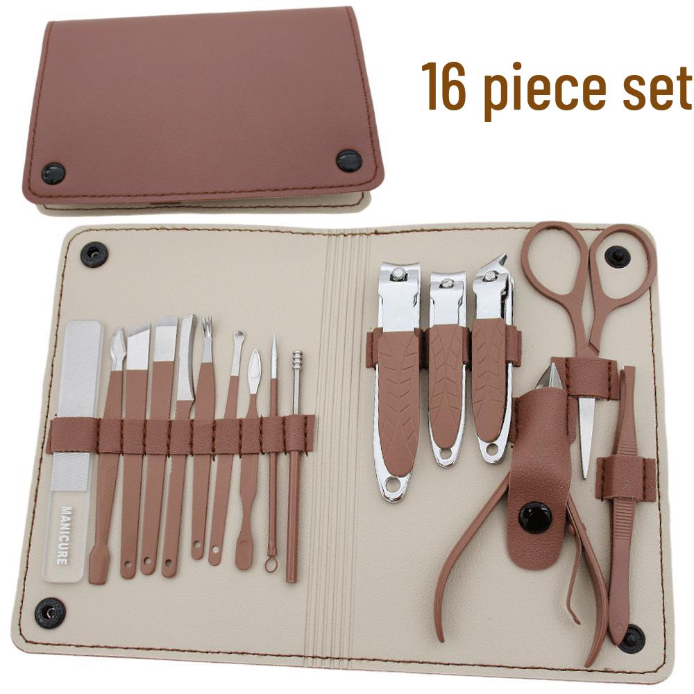 16-Piece Multifunctional Manicure Set: Eyebrow Trimmer, Nail Clippers, Beauty Scissors, Glass File, Foot Planer, Nail Groove Pliers.