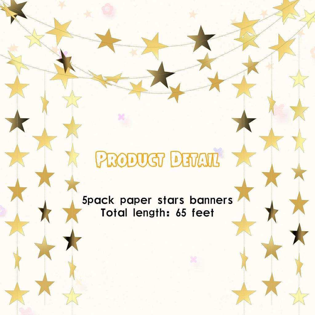 Spakon 65 Feet Glitter Star Paper Garland Banner Hanging Decoration Star Streamers Double Side 2025 Graduation Decorations for Wedding Birthday