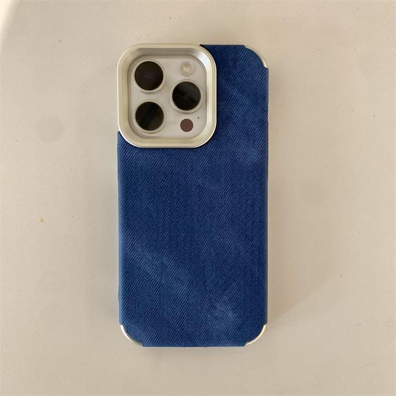 Electroplated Denim Texture iPhone 17 Pro Case, Full Coverage for Apple 16 Pro, 14 Pro, and 15 Pro Retro.