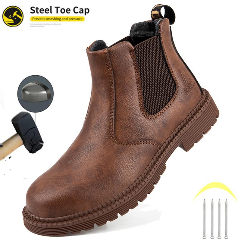 Fashion Waterproof Men's Safety Work Boots Steel Toe Shoes Anti Impact And Anti-puncture  Protective Boots Indestructible