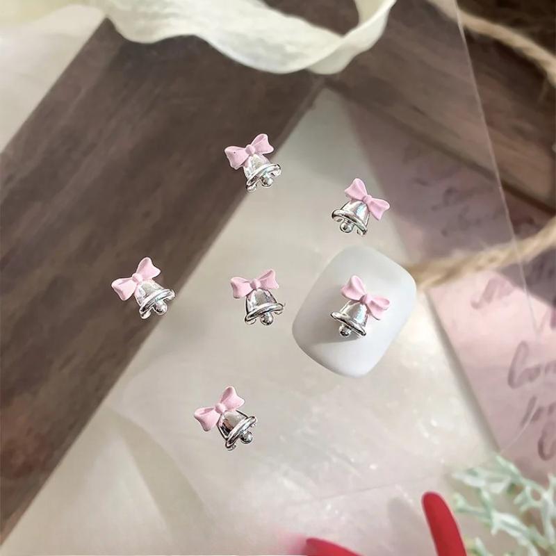 Gold Silver Christmas Bell Nail Art Accessories Winter Bow Alloy Exquisite Nail Charms Jewelry Luxury Manicure Decorations Parts