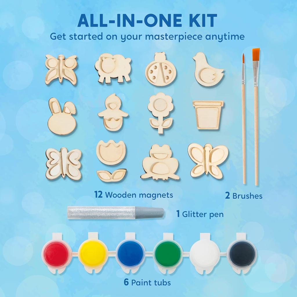 JOYFY 12 Wooden Magnet Creativity Arts & Crafts Painting Kit for Kids Decorate Painting Gift for Halloween Crafts Birthday Gift