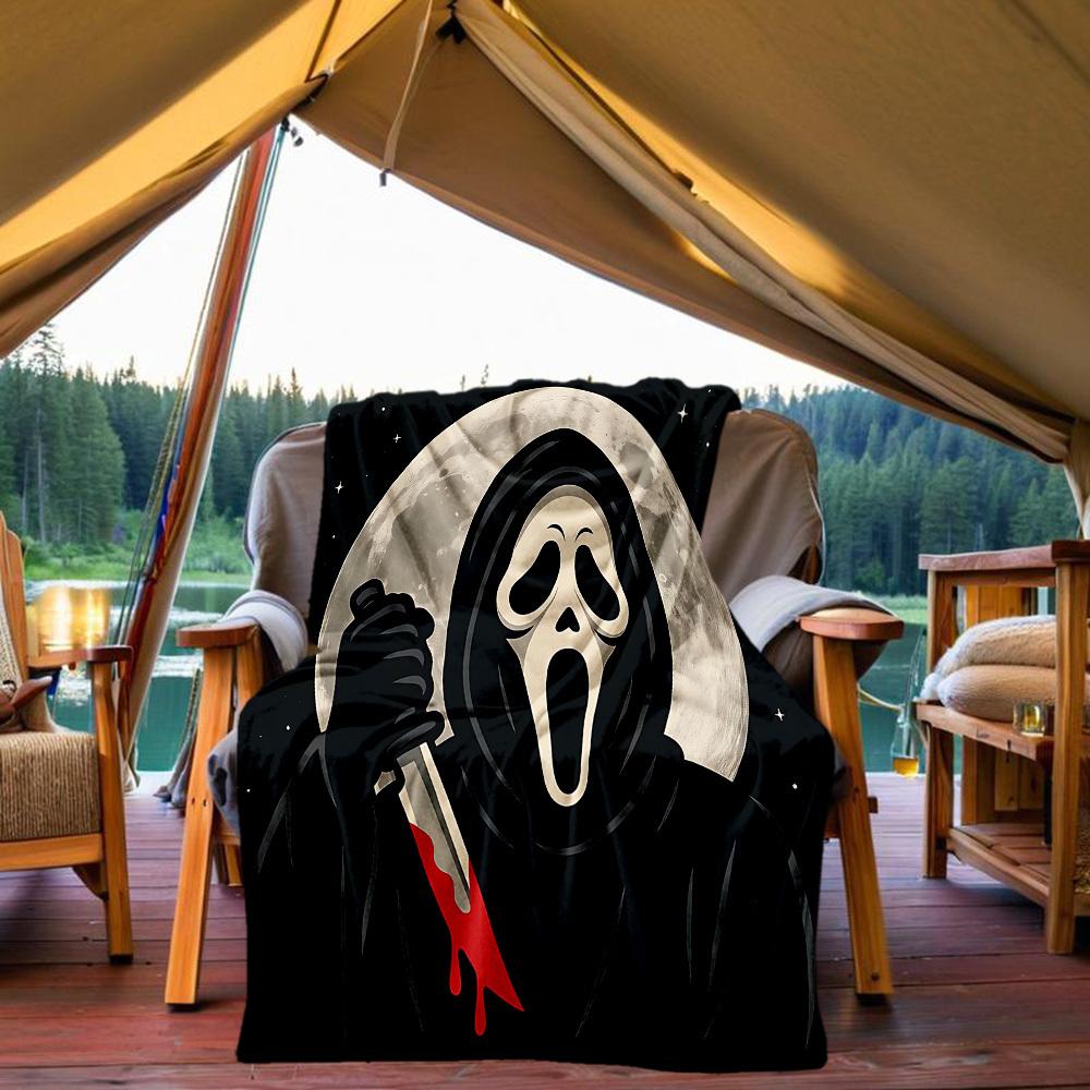1PC Ghostface Scream Outdoor Flannel Throw Blanket - HD Printed Lightweight Soft Warm All-Season Blanket for Sofa, Bed, Travel, Camping 036