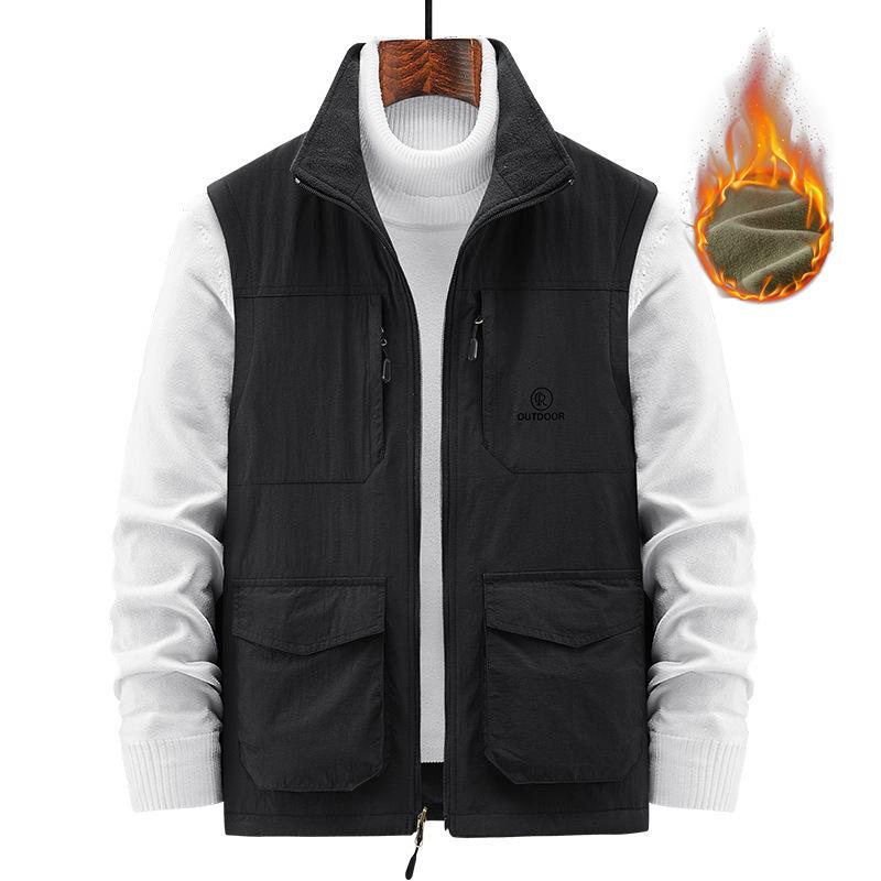 

Жилет мужской двухсторонний осенне-зимний быстросохнущий флисовый жилет для людей среднего и пожилого возраста, теплый жилет для папы 5XL чёрный